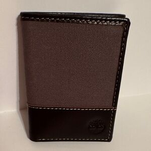 Timberland Brown Leather and Fabric Tri Fold Wallet